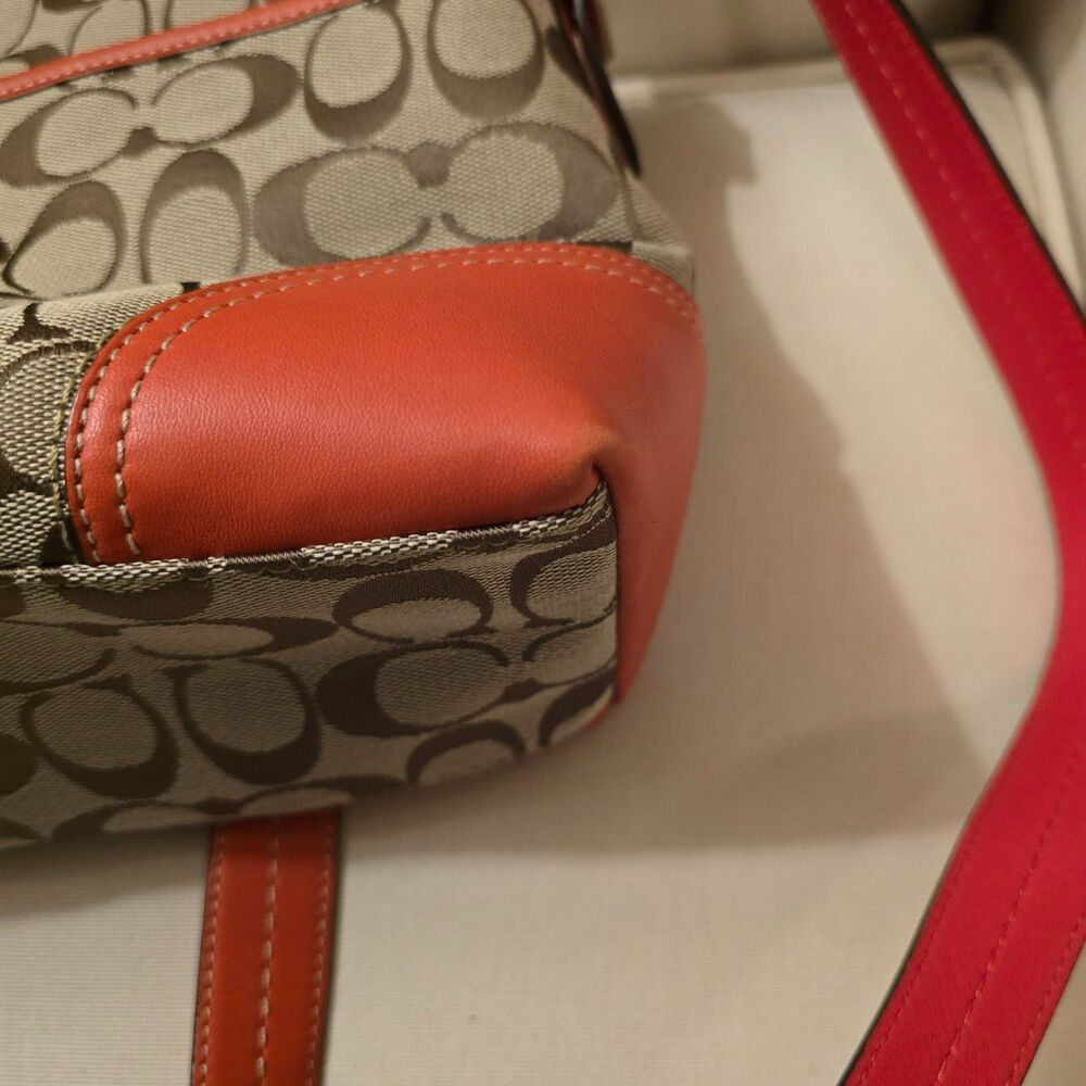 Coach Hampton Signature Flap Orange Leather Trim and Tan Crossbody Bag - Picture 6 of 9